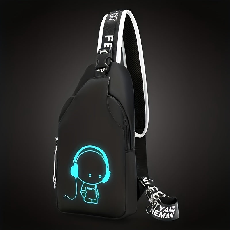 2pcs/ Set, Simple And Large Capacity Casual Travel Backpack School Bag Set, Cartoon Print Crossbody Bag Chest Bag