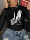 Y2K-Inspired Los Angeles Gesture Print Long Sleeve T-Shirt for Women - Stretchy Polyester & Spandex Blend, Machine Washable, Crew Neck