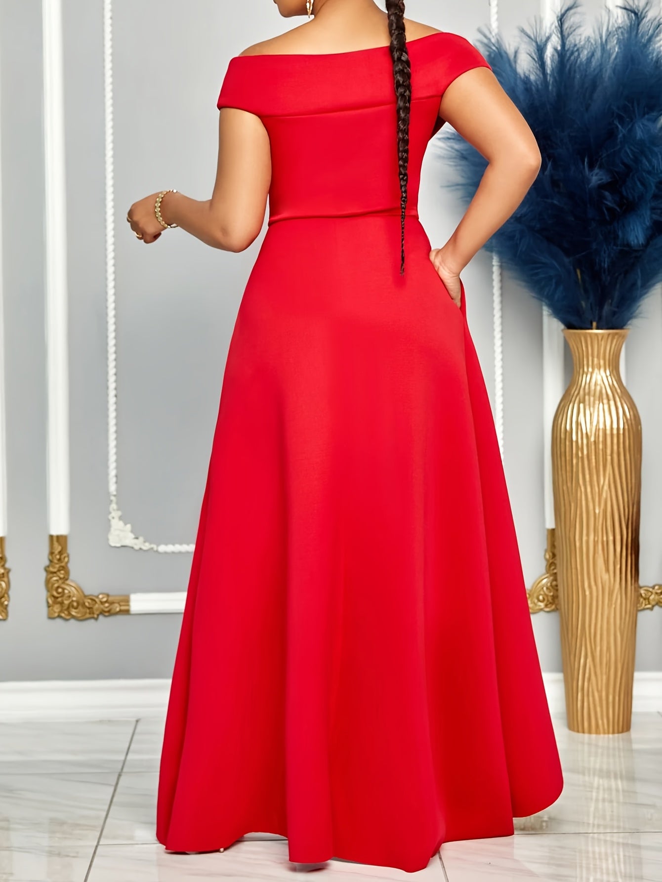 Elegant Off-Shoulder Deep V-Neck Midi Dress for Women - Chic One-Shoulder Waist, Vibrant Green, Perfect for Parties & Fashion-Forward Events