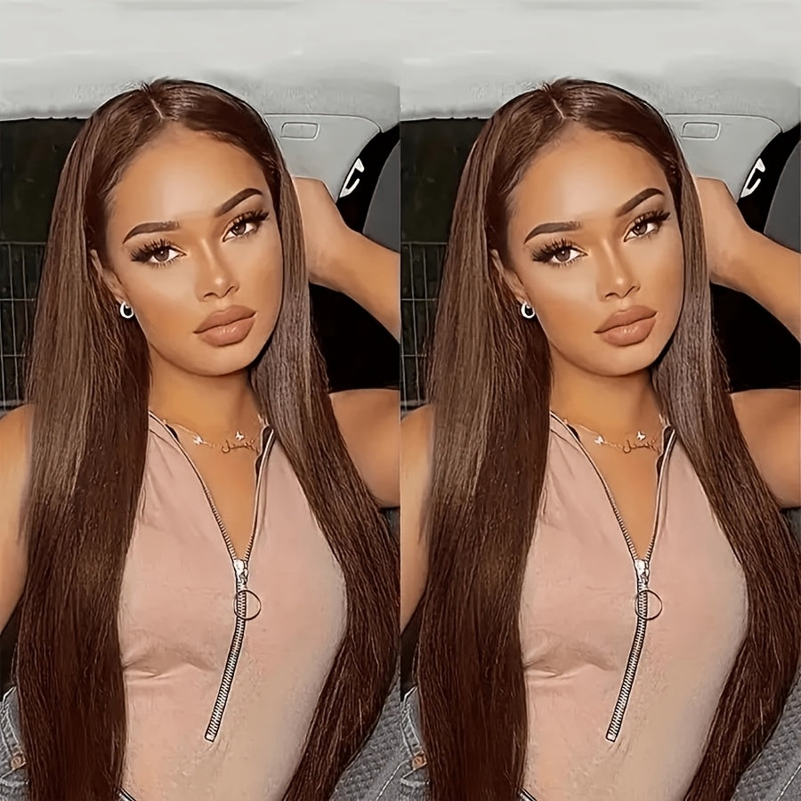 Chocolate Brown 13x6 HD Transparent Lace Front Wigs Human Hair With Baby Hair 180 Density Straight Glueless Wigs Pre Plucked Hairline 4# Brown Color