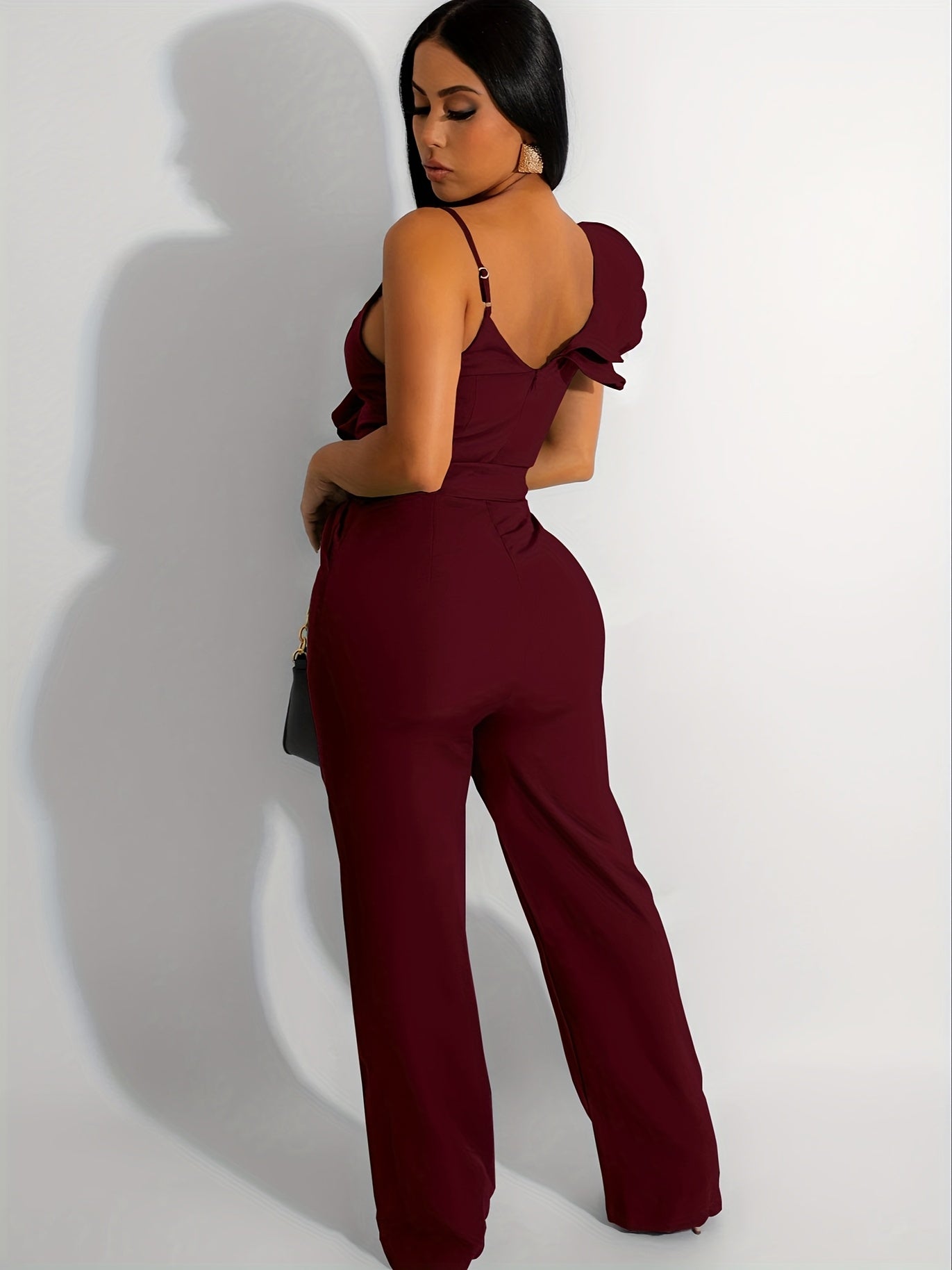Womens Casual One Piece Jumpsuits V-Neck Sleeveless Ruffle Elegant Romper Wide Leg Pant Sexy Party Clubwear Overalls