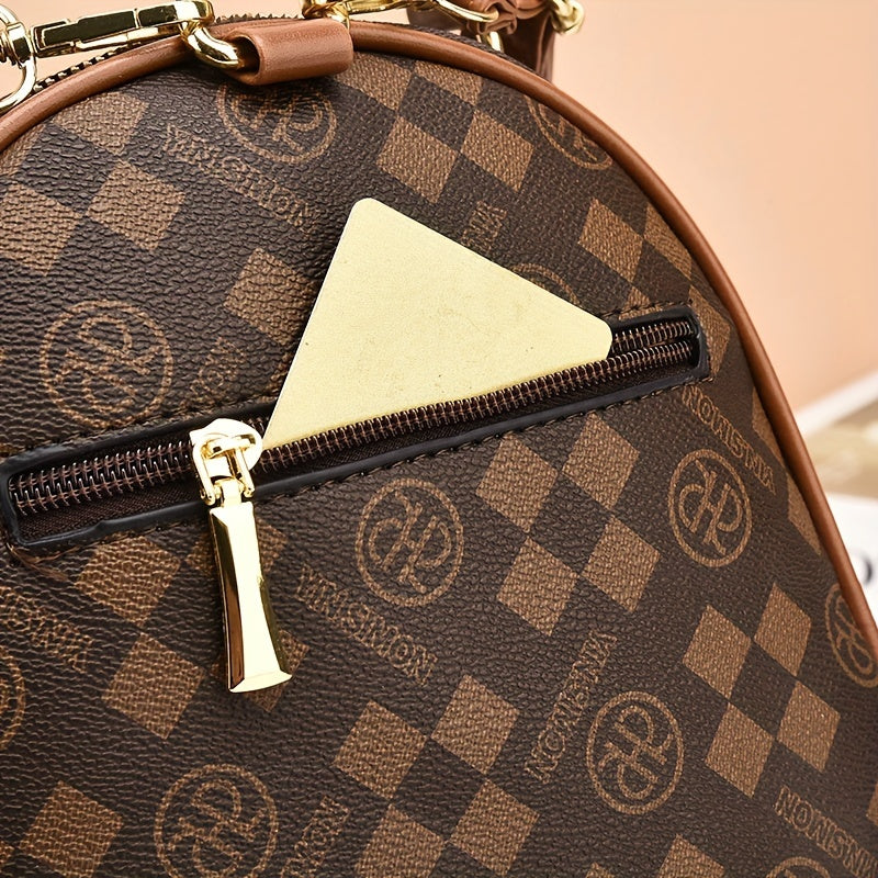 Luxury Checkered Backpack with Golden Accents - Perfect for Casual Outings