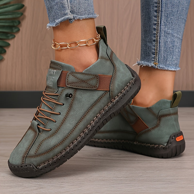 Women'S Retro Style Ankle Boots - Casual Lace-Up Flat Heels, Mid-Season, Rubber Sole, Solid Color Flat Shoes, Comfortable Walking Shoes|Vintage Casual Boots|Rubber Sole Boots
