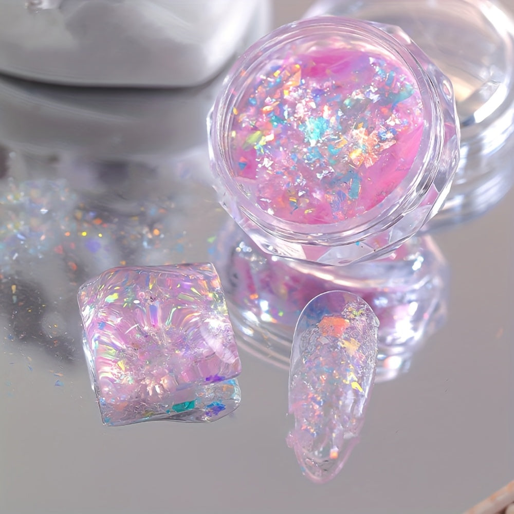 1 Box of Aurora Opal Glitter Flakes, 5 Colors Dreamy Cloud Brocade Nail Art Flakes, Shimmering Iridescent Holographic Sparkle Sequins for DIY Nail Design