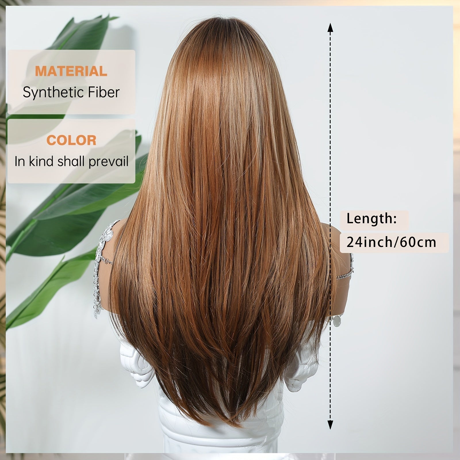 Elegant Women'S Wig Light Brown Long Straight Layered Ends Fashion for Daily Wear with Matte Finish, Tang Long Fiber, 100% Density Rose Net Cap, Versatile Fit for All, Heat-Resistant and Customizable