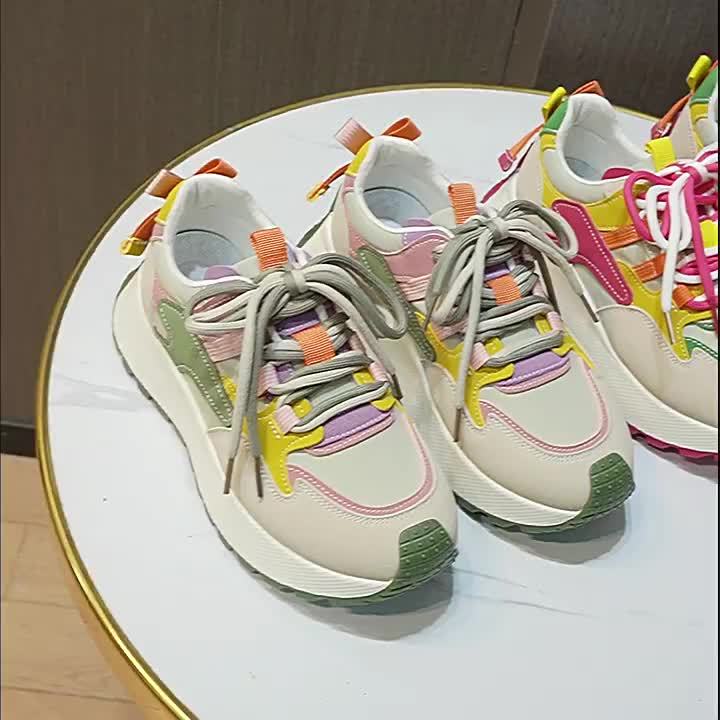 YTMLDY Women'S Fashion Sneakers - Colorful Striped Low Top Lace-Up Shoes with Thick PVC Sole, Breathable Fabric Lining, and Durable Outsole for All-Day Comfort, Casual Sneakers|Vibrant Pattern Shoes|Flexible PVC Sole