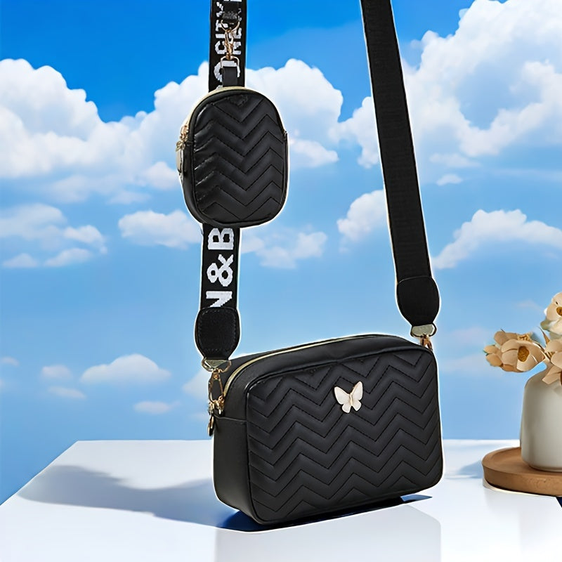 Stylish Embossed, Embossed Quilted Square Crossbody Bag + Women's Mini Wallet Pendant Combination Set, Multifunctional Shoulder Bag, Square Bag, Very Suitable for Outdoor Commuting, Daily Use and Travel