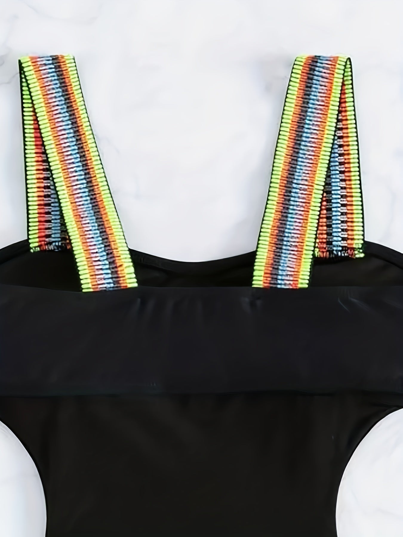 Fashionable Solid Color Swimsuits with Colorful Elastic Bands in Black And Blue, Specially Supplied for Cross-Border Trade.