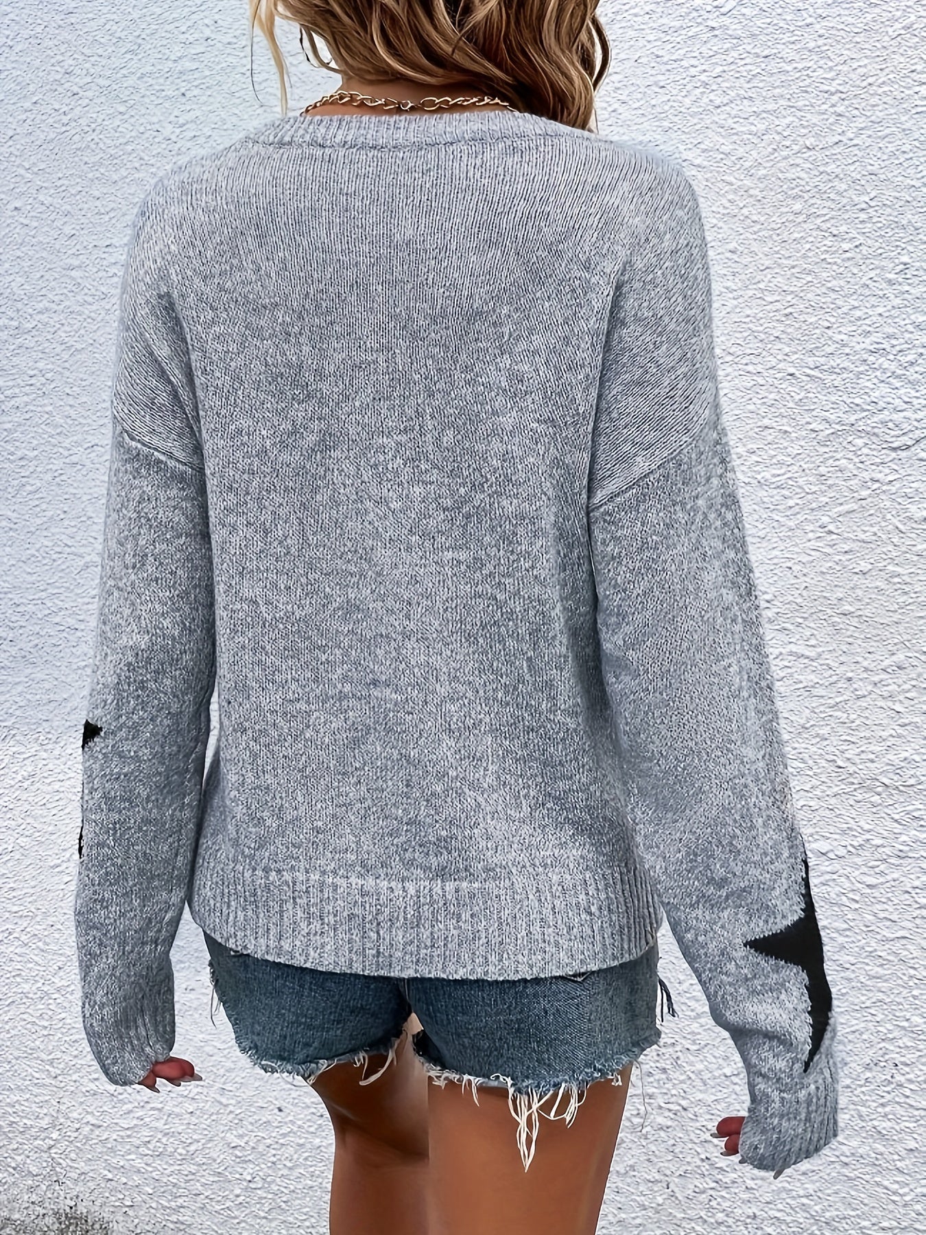 Women's Elegant Crew Neck Long Sleeve Top – 100% Polyester Knit, Solid Color, Soft Micro-Stretch Fabric for Fall & Winter