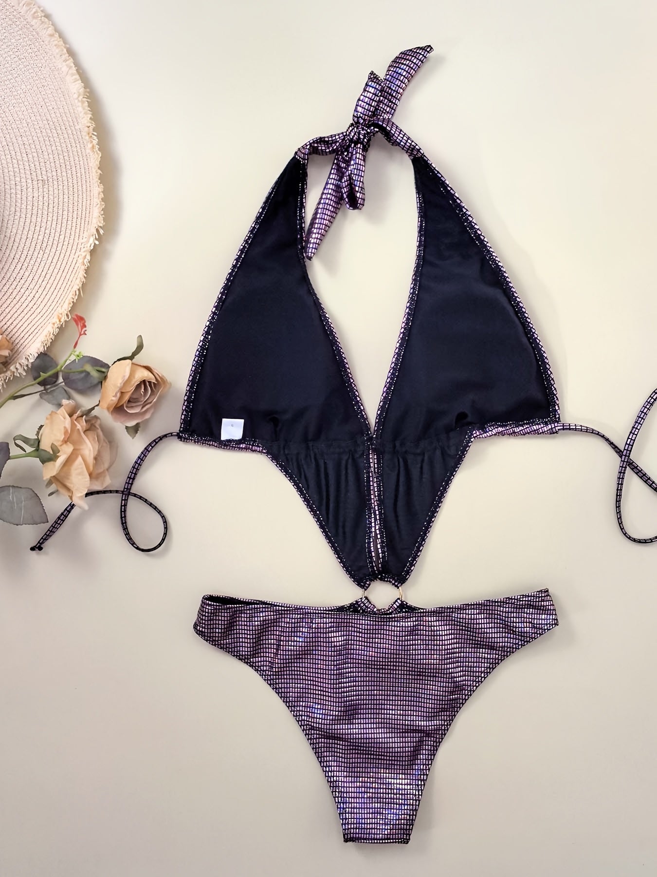 2024 New Silvery Shiny And Sexy Bikini With Round Ring Decoration For Women's Swimwear, Popular In Foreign Trade