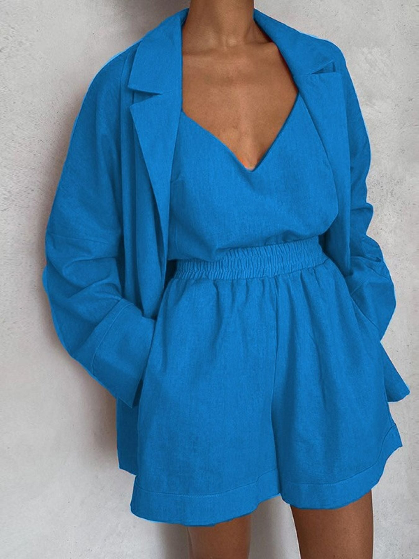 Women's Spring Summer Elegant Vest Blazer and Shorts 3-Piece Set for Casual Office Wear