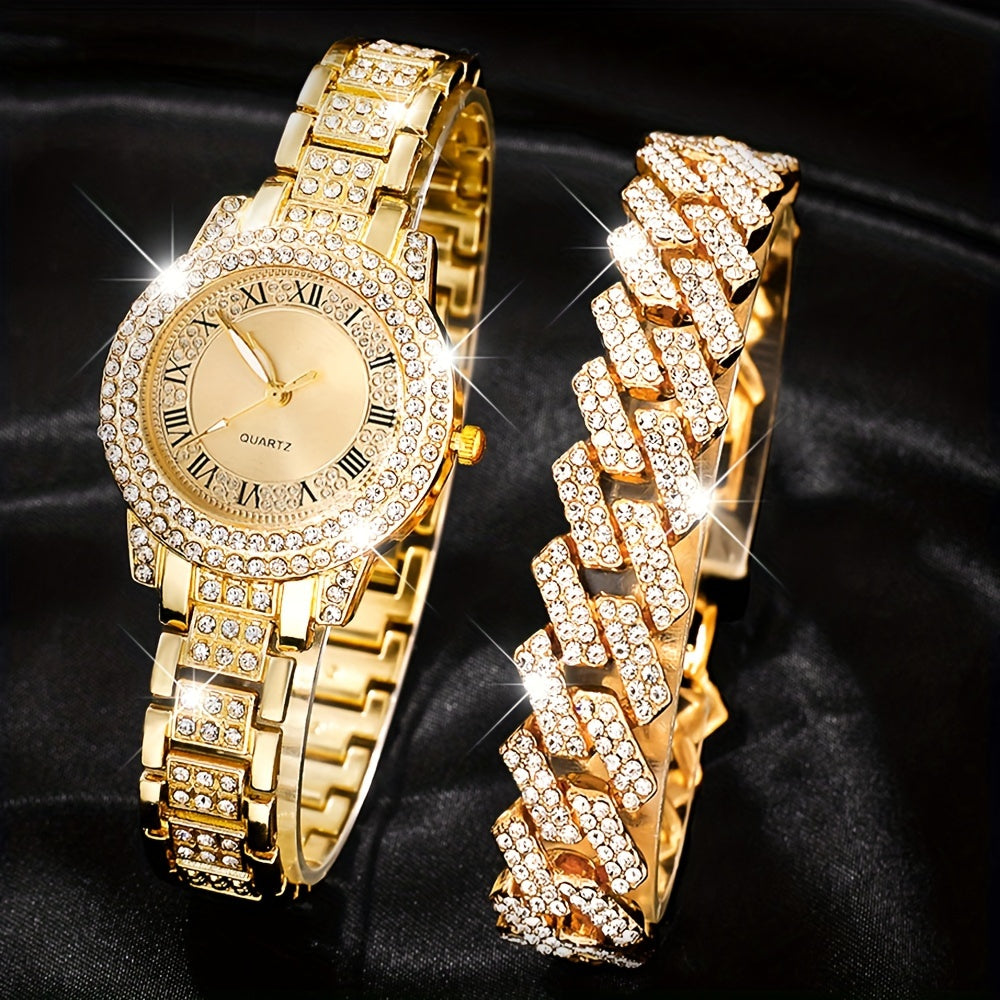 Charm Two Pieces; Simple and Elegant Ladies Round Dial Quartz Watch - Niche Luxury Bracelet with Fashion-Forward Design for Every Occasion