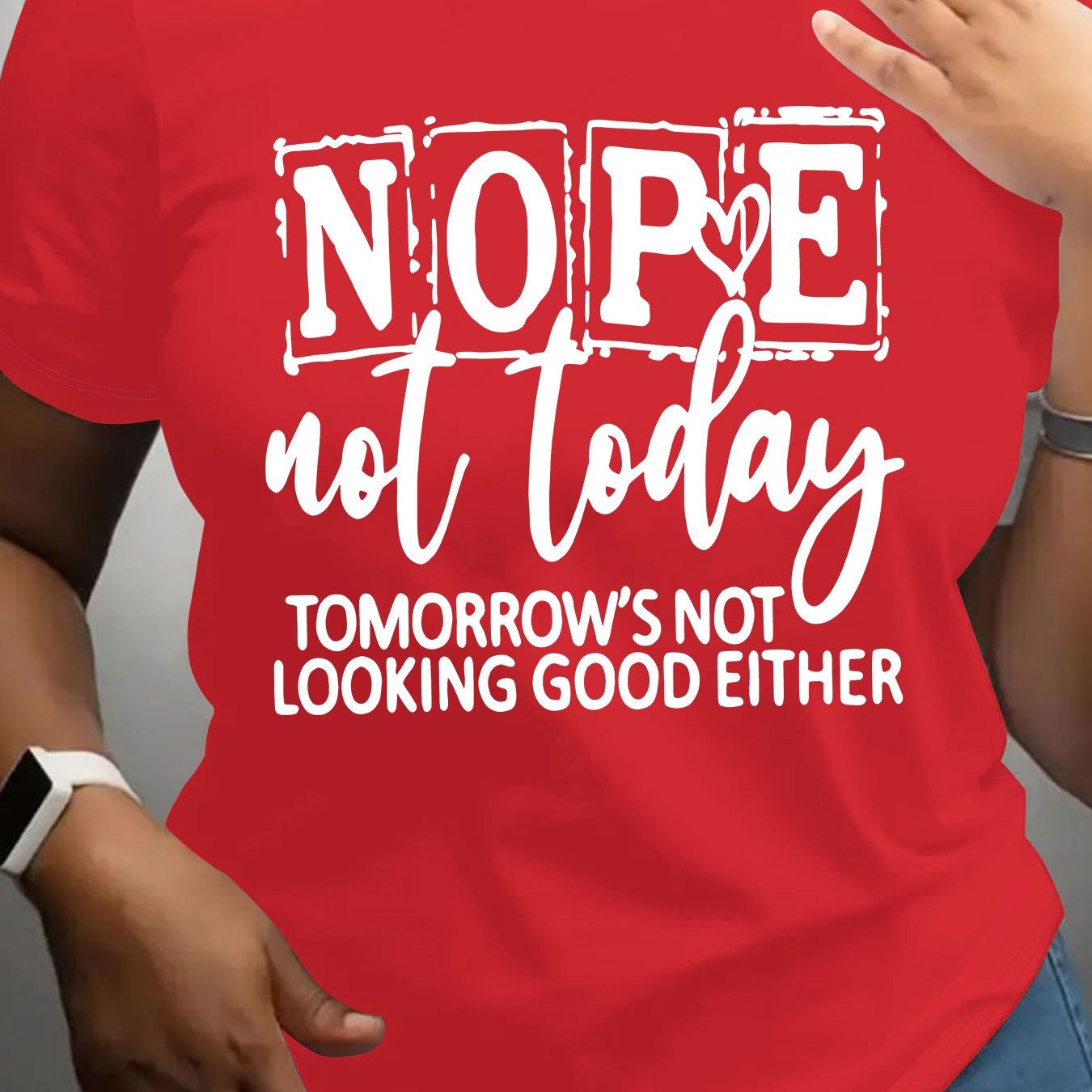 Women'S Casual NOPE Letter Print T-Shirt, 100% Polyester Knit Fabric, Crew Neck, Short Sleeve, Regular Length, Alphabet Pattern, All-Season Top