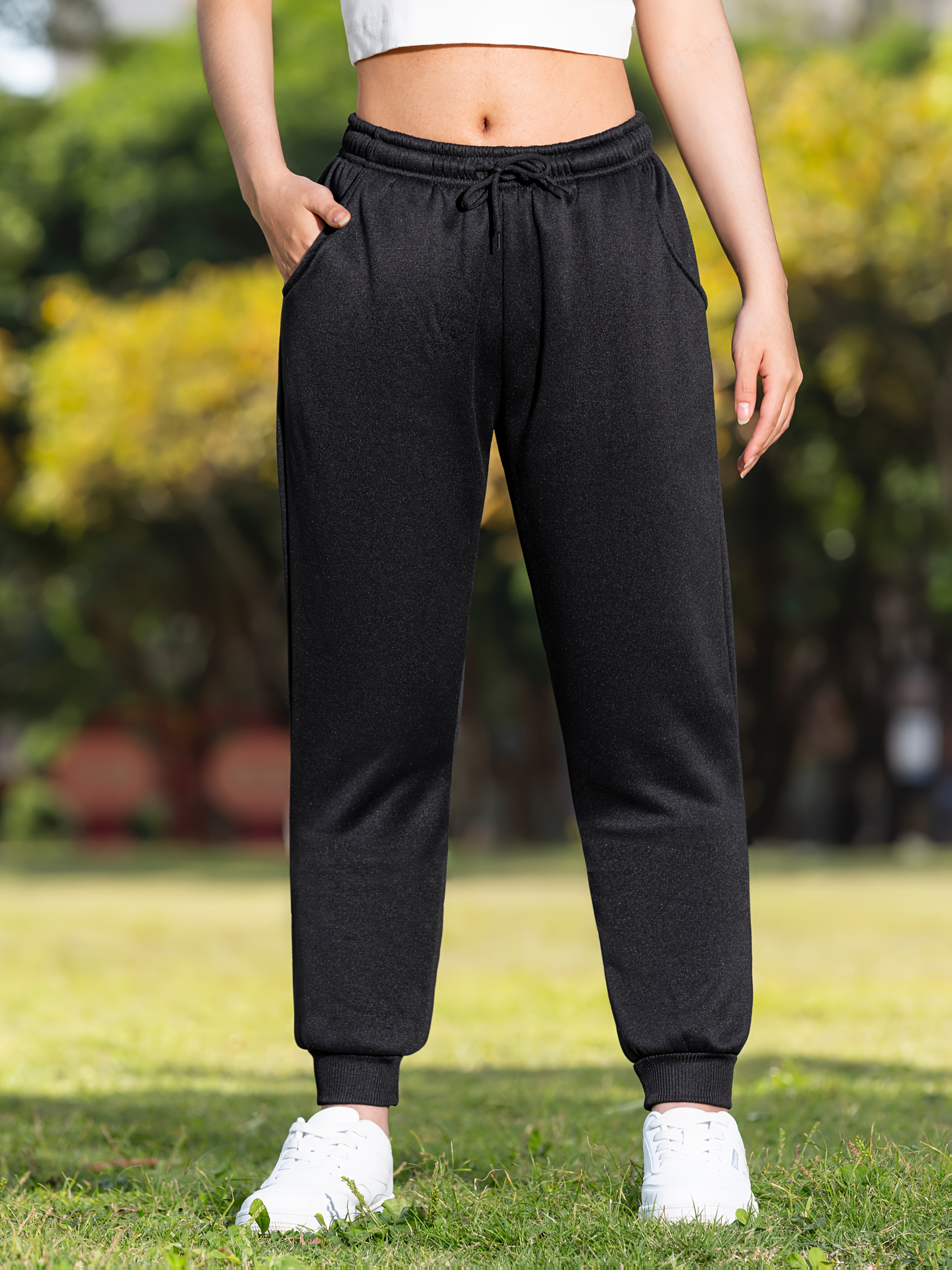 LSYTQRW Unisex Casual Sweatpants, 100% Polyester Knit Fabric, Solid Color, Loose Fit with Drawstring Waist, Long Length, Belted, for Weekend Wear - Fall/Winter Collection