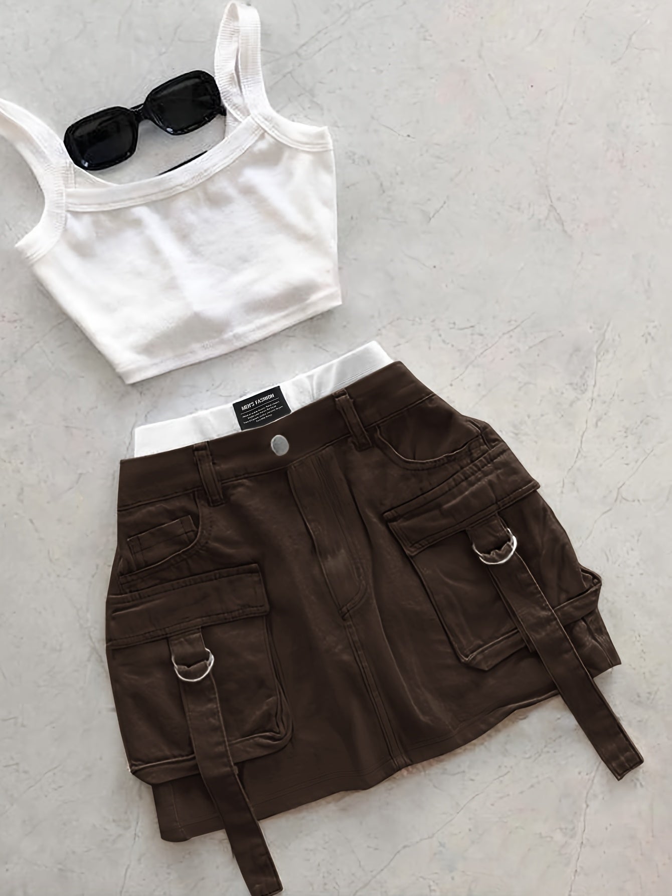 Women's High-Waisted Casual Shorts with Contrast Waistband & Multiple Pockets - Solid Black Non-Stretch Fabric, Machine Washable All-Season Versatile Style, Functional Clothing, Durable Summer Wear