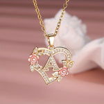 1pc A-Z Letter Love Heart Necklace Elegant zirconia Rose Golden Necklace Valentine'S Day Gift Trendy Jewelry For Women