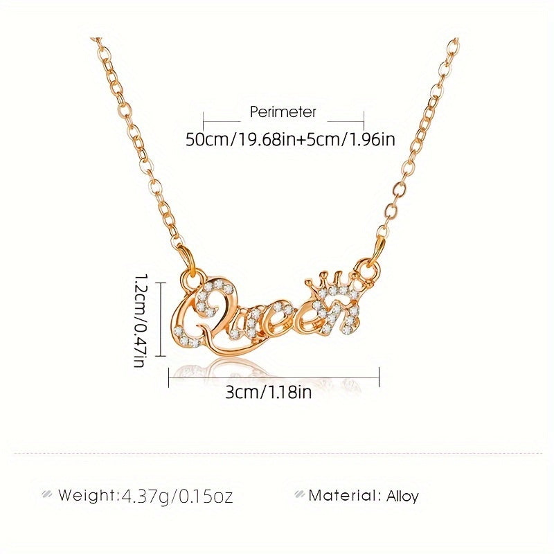 QUEEN Design Shiny zirconia Inlaid Pendant Necklace Boho Elegant Style Alloy Jewelry Statement Female Necklace