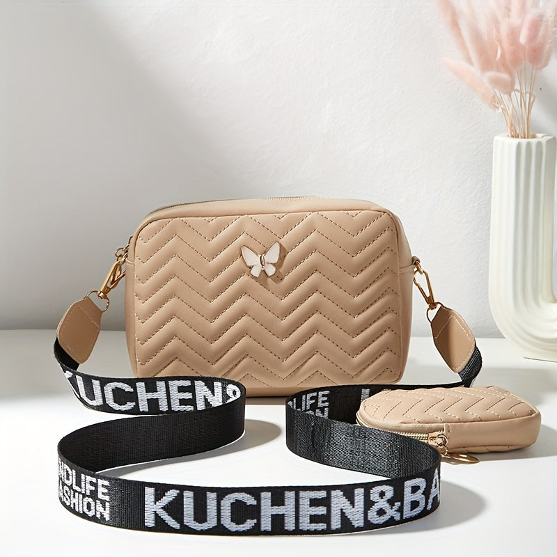 Stylish Embossed, Embossed Quilted Square Crossbody Bag + Women's Mini Wallet Pendant Combination Set, Multifunctional Shoulder Bag, Square Bag, Very Suitable for Outdoor Commuting, Daily Use and Travel