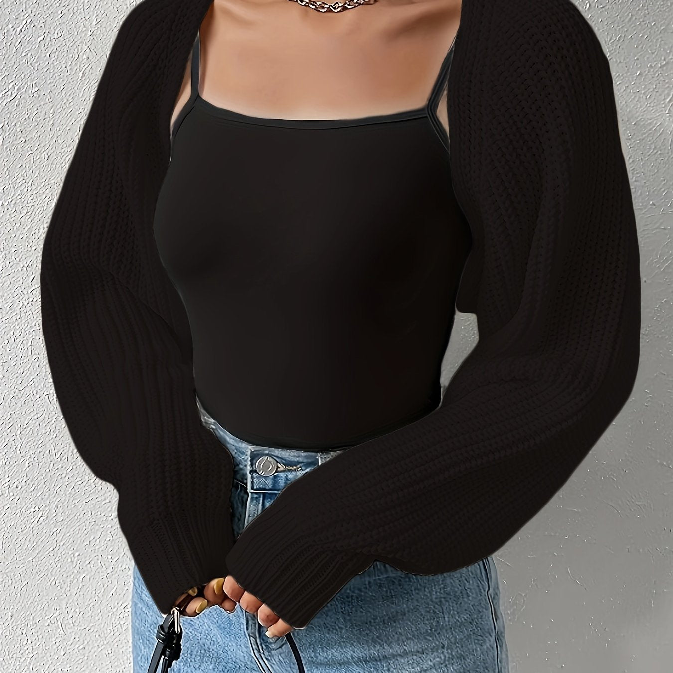 Vibrant Solid Color Crop Knitted Cardigan - Soft, Cozy, Long Sleeve, Drop Shoulder, Open Front Design - Perfect for Spring & Fall, Women's Casual Clothing