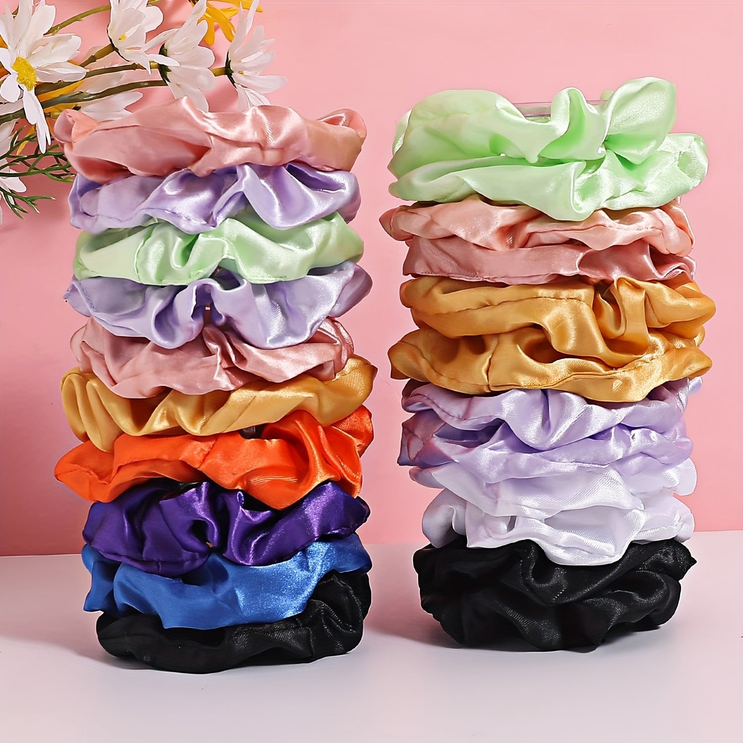 40pcs Multicolor Hair Scrunchies, Satin Silky Hair Ties Ropes Ponytail Holders, Classic Elastic Hair Bands Hair Accessories (40 Colors)