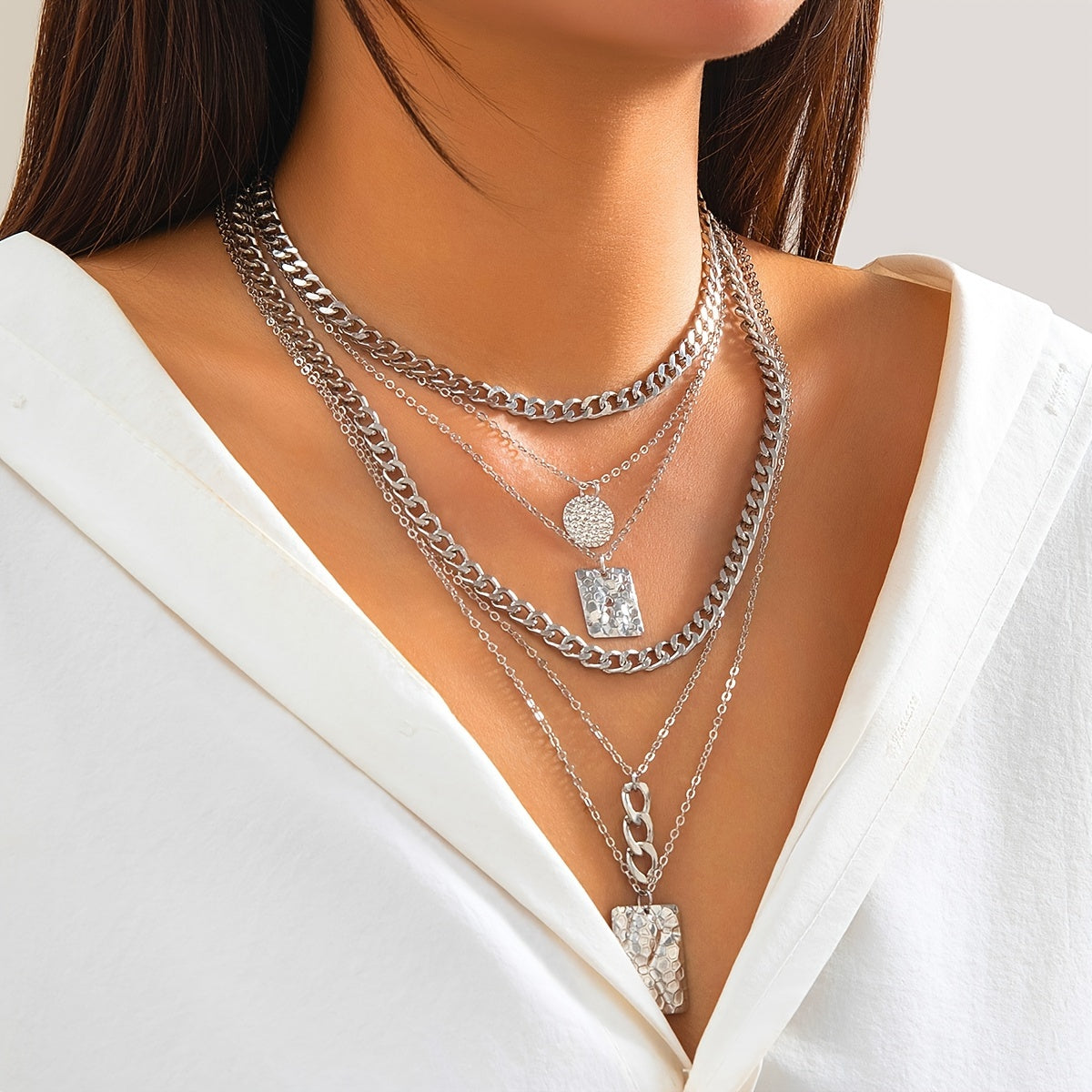 Stylish Minimalist 6pcs Snake Pattern Pendant Cuban Chain Necklace Set for Women, Suitable for Casual Attire, Mother's Day Gift