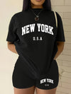 Polyester Lash Sets Crew Neck Short Sleeve Printed Sports Pants Set, for Women