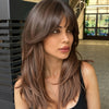 Chic Brown Layered Wig with Bangs - Short, Straight Synthetic Hair for Women, Matte Finish, High-Temperature Resistant, 150% Density, Rose Net Cap - Ideal Gift