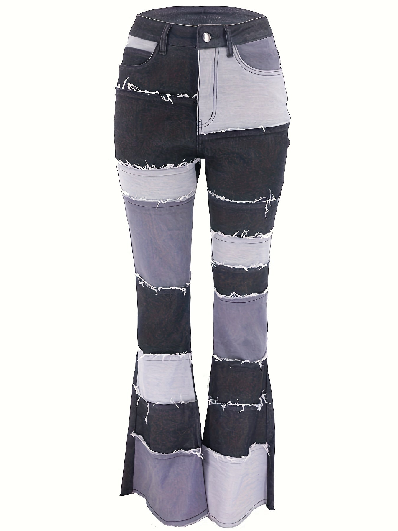 European And American New Fashion Contrasting Patchwork High-waisted Tight Hip Flared Women'S Denim Trousers