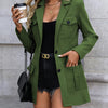 Women's Elegant Green Blazer Jacket - Casual Chic Style with Double-Breasted Buttons, Long Sleeves, and Flap Pockets, Polyester Blend, Perfect for All Seasons