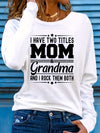 Women'S Long Sleeve Crew Neck T-Shirt with "Mom & Grandma" Letter Print, Casual Polyester Top for All Seasons, Knit Fabric with Medium Stretch, Regular Fit - Applique Detail