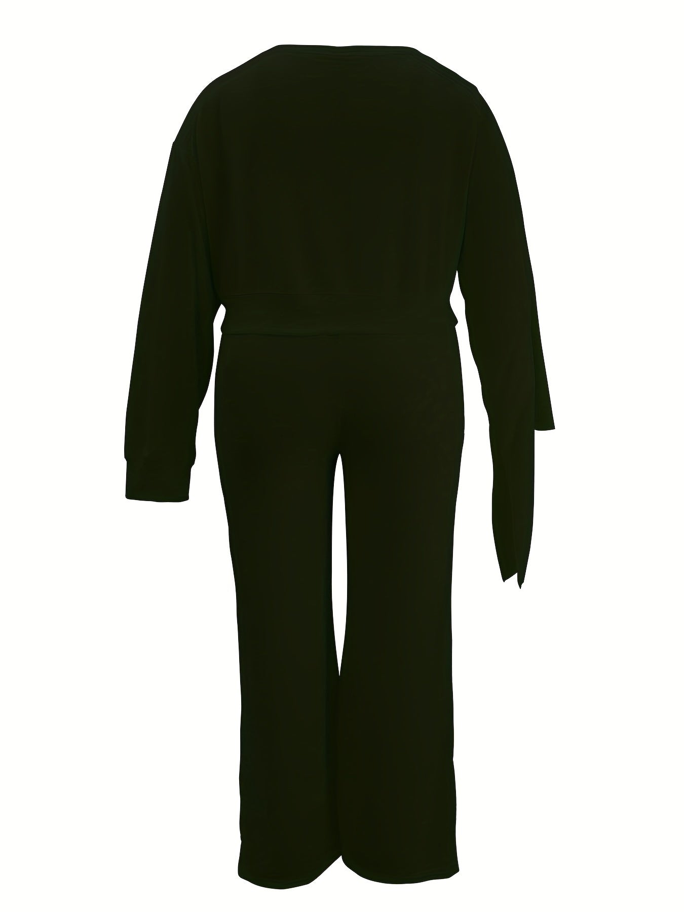 Solid Casual Two-piece Set, Slanted Shoulder Long Sleeve Tops & Drawstring Pants Outfits, Women's Clothing