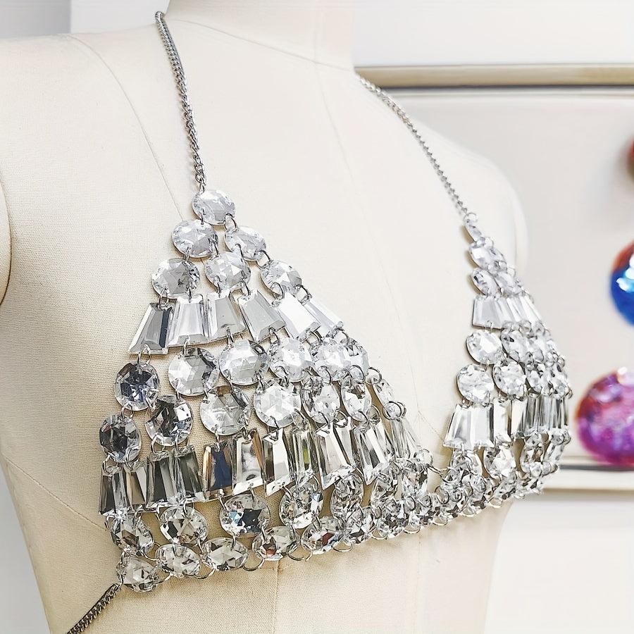 [Y2K Spicy Girl Bra] Acrylic Drill Spicy Girl Hanging Neck Bra - 1PC Y2K Style Decoration for Electronic Music Festivals and Party Outfits