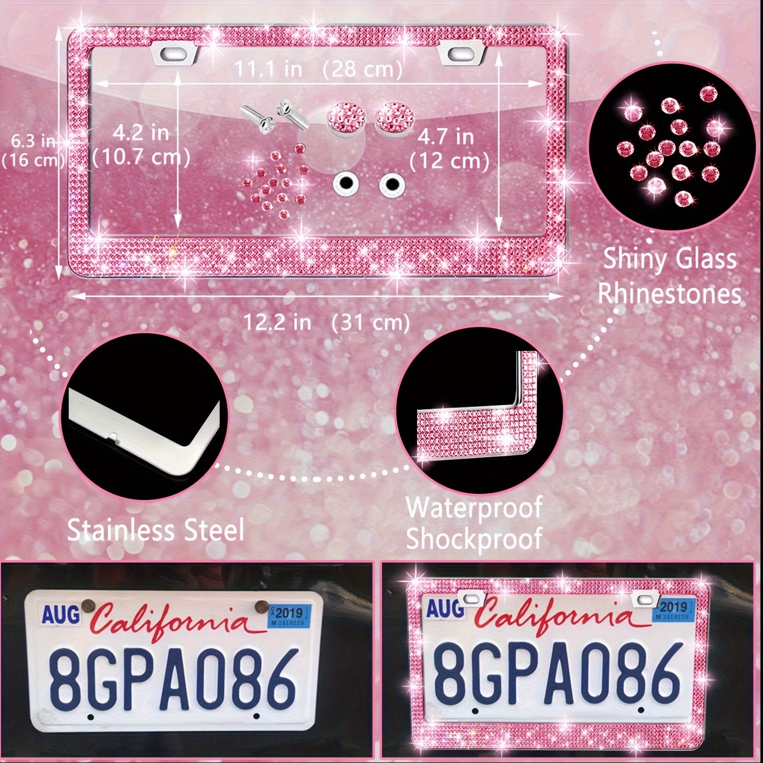 [Diamond Steering Wheel Cover] Artificial Diamond Steering Wheel Cover and Coaster Set - Car Decoration