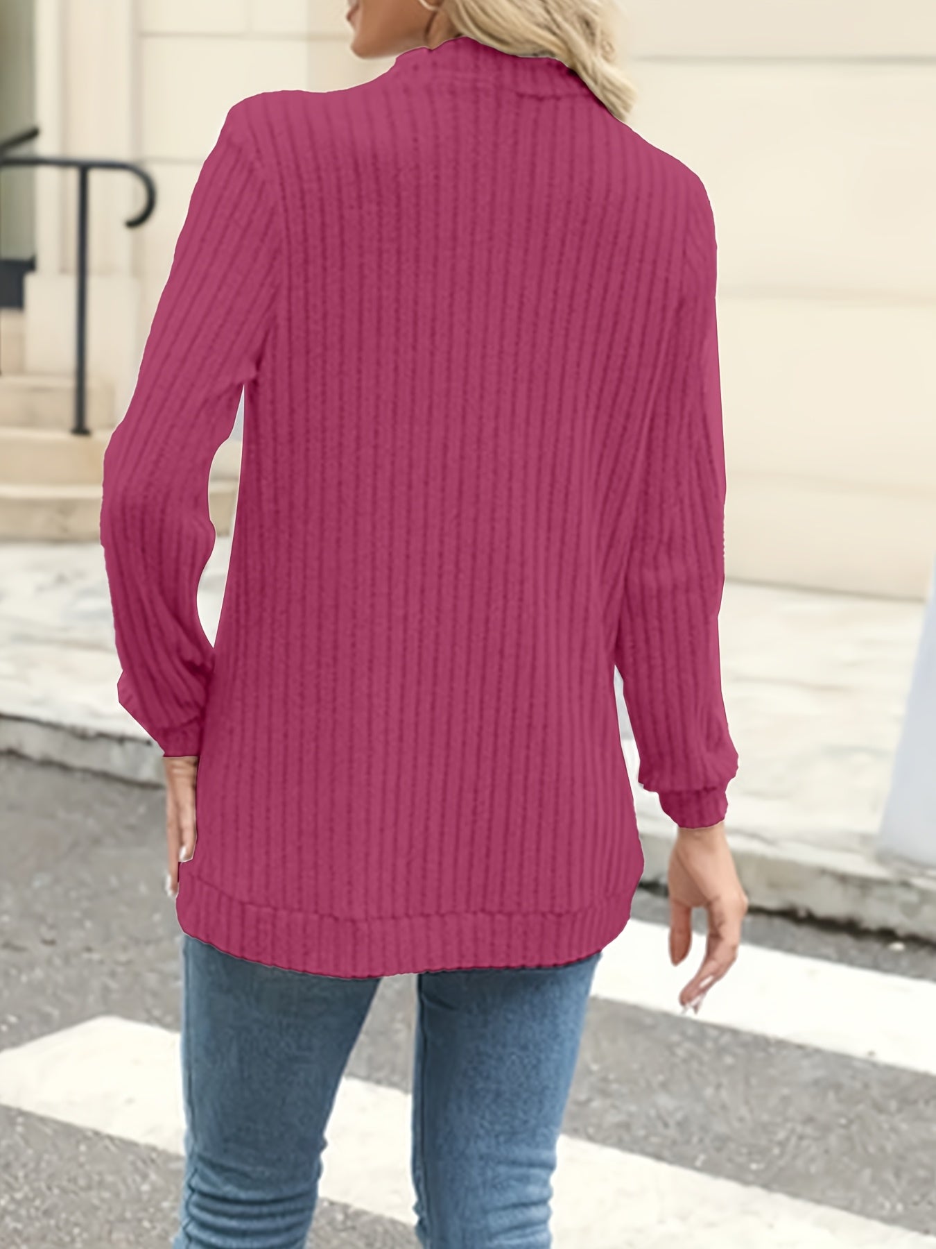 Elegant Women's Front-Button Cardigan - Medium Stretch Long Sleeve with Pleated Detail, Solid Green Machine-Washable Fall Winter Jacket, Regular Fit for Casual & Formal Outfits, Lightweight Cardigan, Winter Apparel, Open Fron