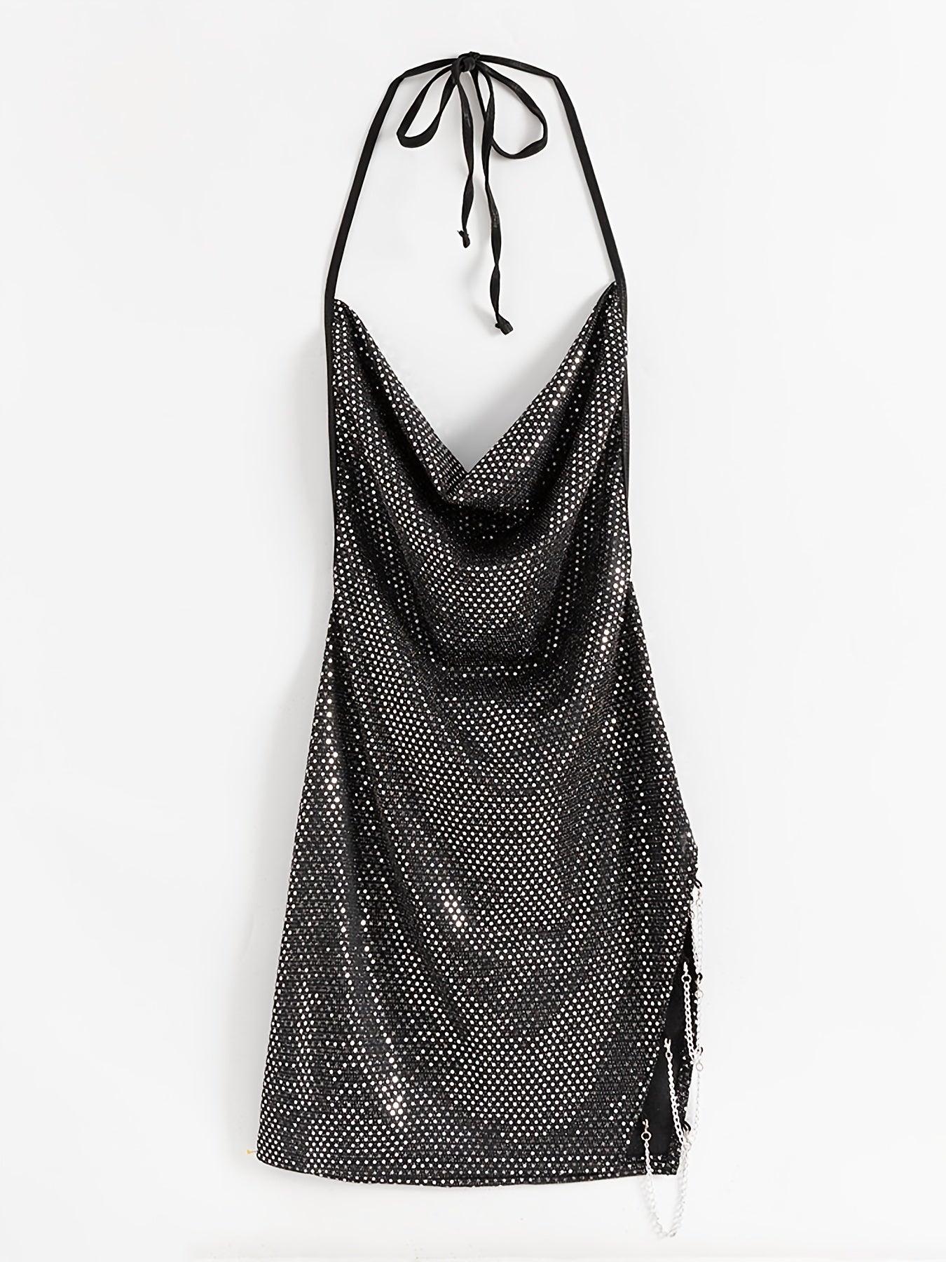 Glittering Sequin Halter Neck Backless Bodycon Mini Dress - Sexy Sleeveless Party & Club Wear for Women, Black, Party Evening Wear | Halter Neck Dress | Strap Detailing