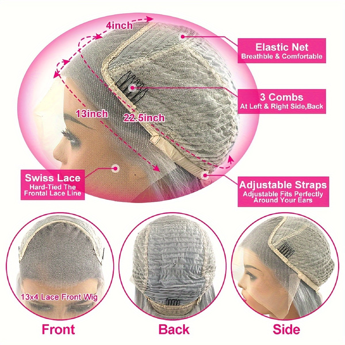 Silvery Grey 13x4 Transparent Lace Frontal Wig 26 Inches Silvery Straight Lace Front Wigs for Women 180% Density Synthetic Heat Resistant Fiber High temperature fiber Straight Glueless Lace Wig Natural Straight Long Lace Wig