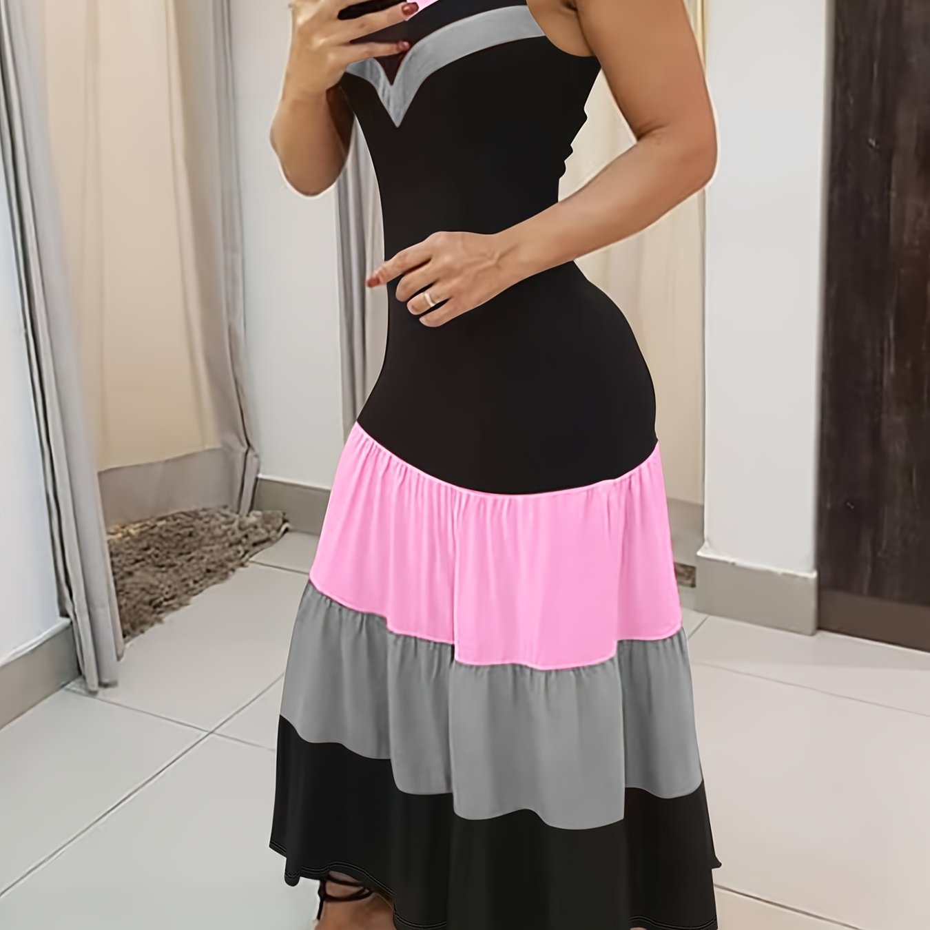 Color-Blocking Spaghetti Strap Dress