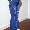 Women's High-Waisted Flared Jeans - Mid-Stretch Denim Pants with Details, Dark Blue Flattering Fit, 73% Viscose Blend, All-Season Comfort & Versatile Casual Wear