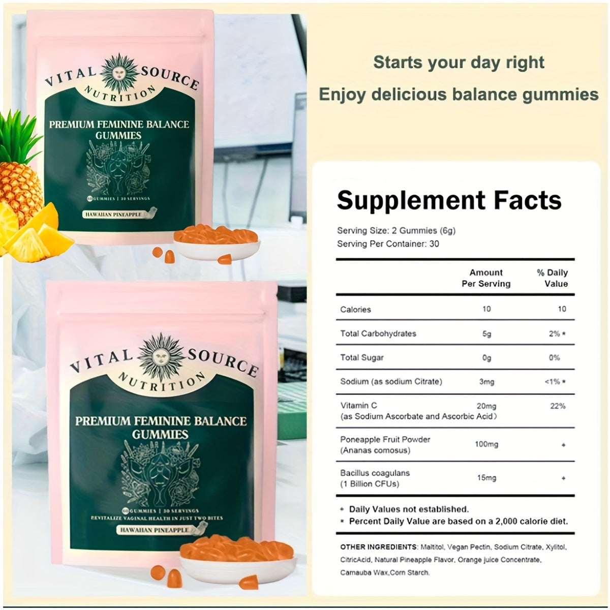 ArtisanOve Vital Source Nutrition - Premium Feminine Balance Gummies with Hawaiian Pineapple & Ginger Extract, 60 Count (30 Servings), Soft Candy for Women’s Health & Wellness
