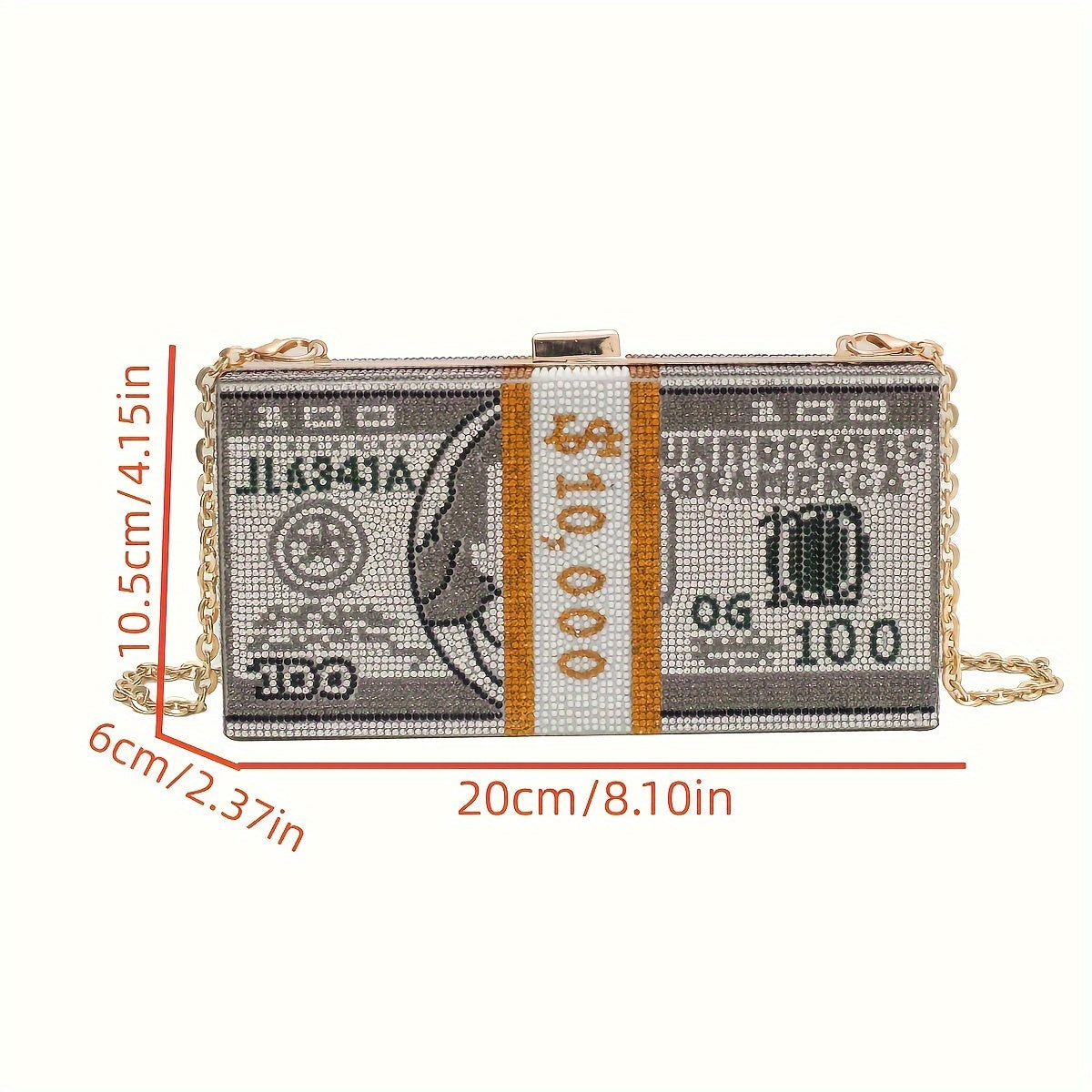 Fashion Dollar Bill Design Clutch - Rhinestone Evening Bag, Creative Personalized Handbag With Chain Shoulder Strap, Small Party Crossbody Purse,  Bag - For Women - Perfect for Parties & Special Occasions - Ideal Gift