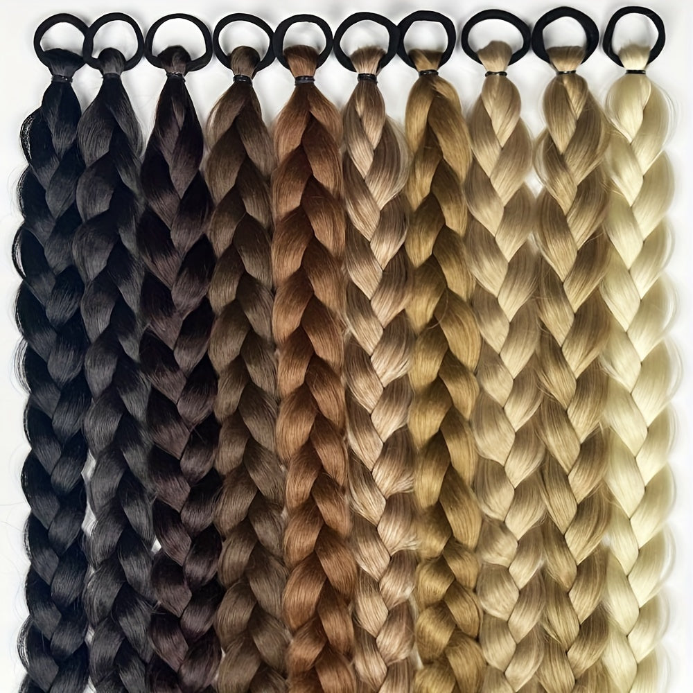 Braided Long Ponytail Extensions With Elastic Band Hair Synthetic Fiber 24Inch Blonde Braids Pony Tail Hair Accessories For Party Daily Use Halloween Christmas