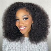 V Part Afro Kinky Curly Human Hair Wig for Women - 100% Brazilian Virgin Hair, 250% Density Glueless Clip-In Half Wig with Rose Net Cap, No Leave Out & Natural Color, Beginner Friendly, Versatile Hairpiece | Elegant Hairstyle