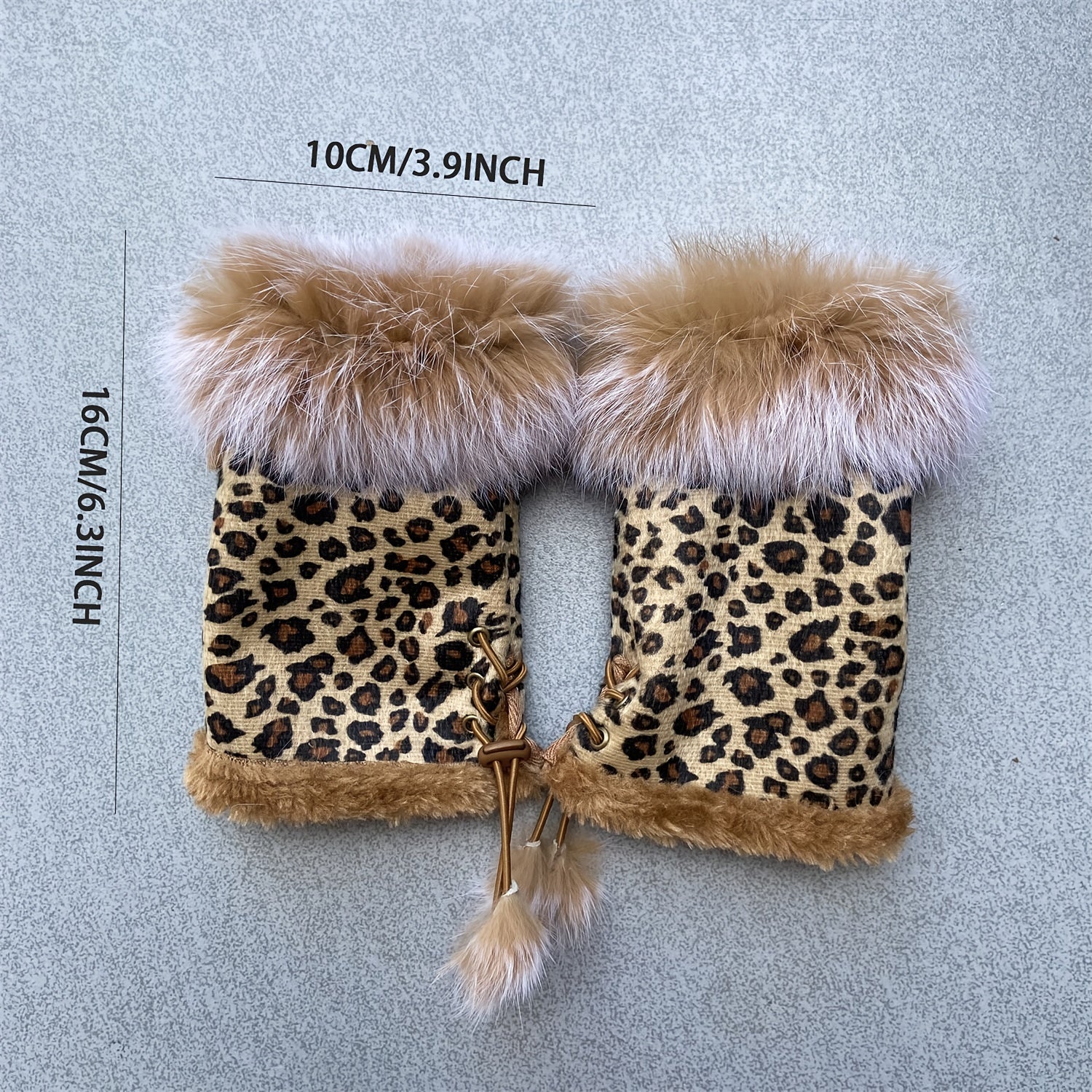 1 Pair of Plush Leopard Print Fingerless Mittens for Women - Cozy & Warm Knit Gloves with Adjustable Lace-Up Wrist, Vintage Harajuku Style, Machine Washable for Autumn/Winter Elegance