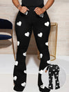 Stylish Heart Print Flare Leg Pants - High Waist, Casual, Versatile, Comfortable, and Chic Womens Clothing for Spring and Summer - Perfect for Daily Wear, Outdoor Activities, and Travel