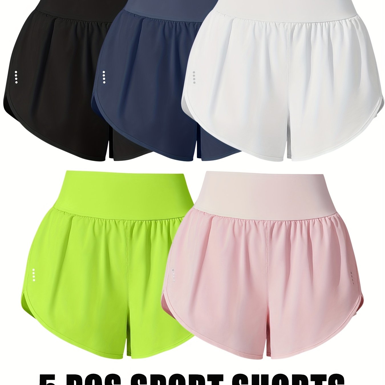 Medium Stretch Polyester 85% Elastane 15% 5-Pack Women's Casual Sport Shorts, Polka Dot Pattern, Cross Detail, Knit Fabric, 125g/m², 180g/m² Lining, for Spring/Summer/Fall