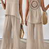 Exclusive Elegant Vacation Solid Color Sleeveless Top and Wide Leg Pants