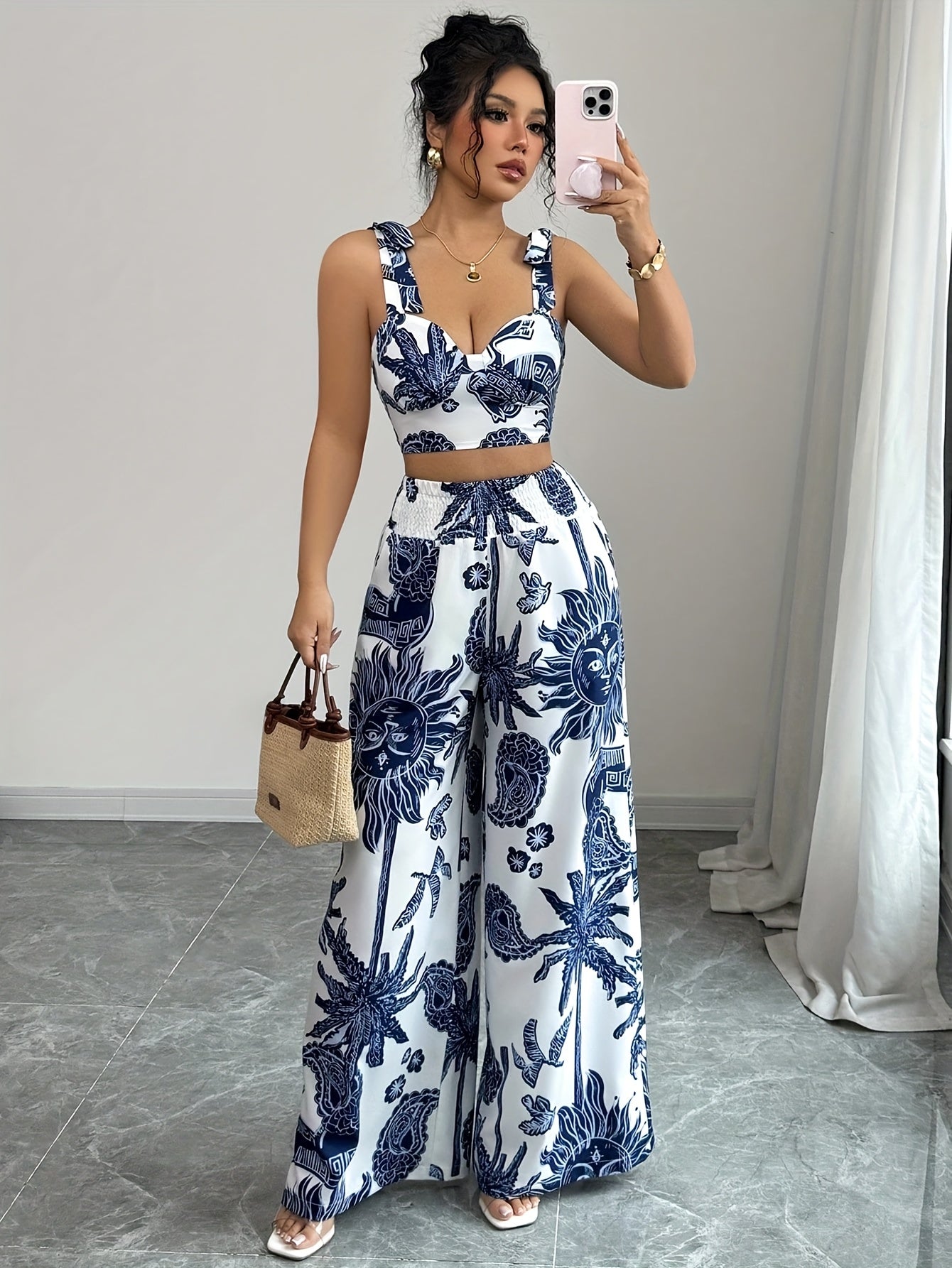 European and American Fashion Tropical Print Casual Vacation Set