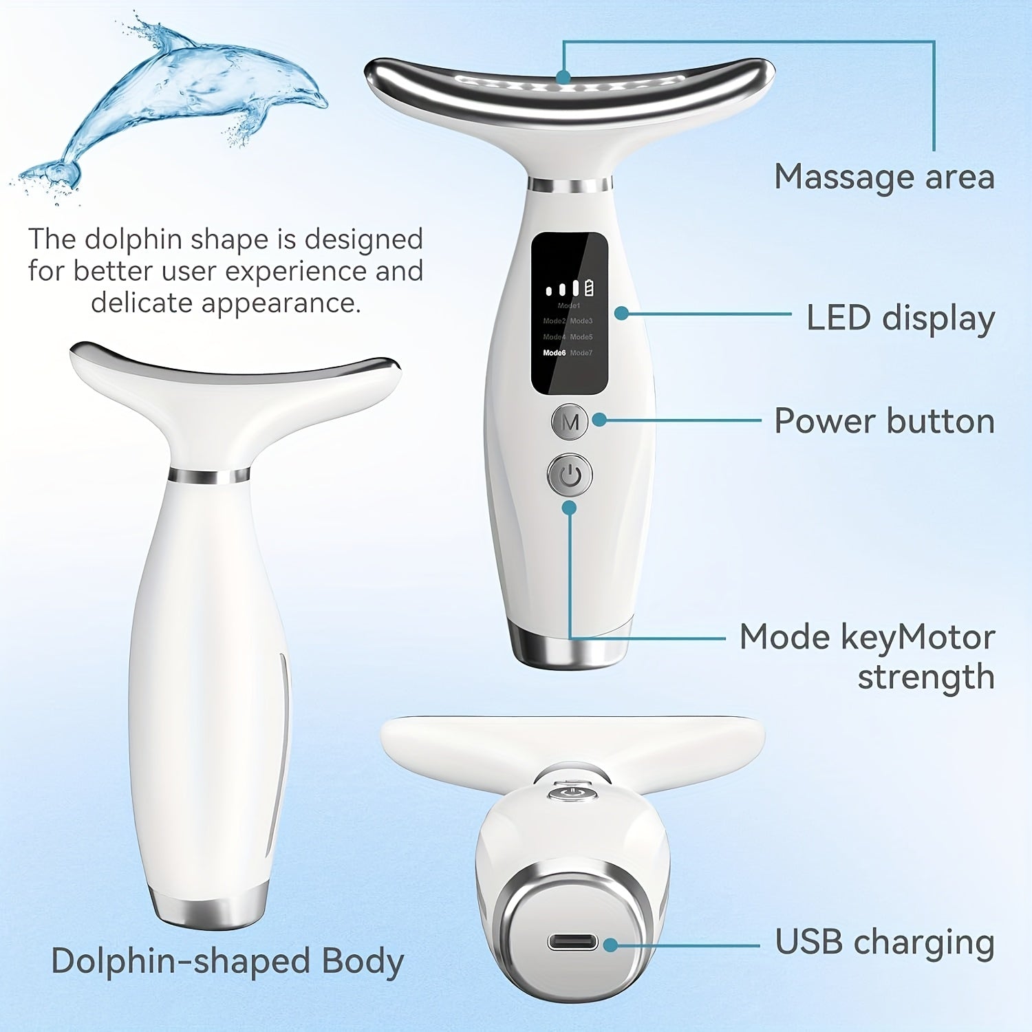 Portable Face And Neck Massager, USB Charging, 7 Modes Facial Massage Care Tool, Beauty Skin Care, For Daily Skin Care Routine, Facial Massager Skin Care Tool