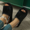 Women's Cozy Fuzzy Lined Open-Toe Slippers – Soft Plush House Shoes with Adjustable Strap & Elastic EVA Sole