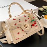 Fashionable High-End PU Tote Bag with Versatile Square Shape and Cute Cherry Print, Perfect for Shopping, Dating Or Cross-Body for Girls., Kawaii Cherry Elements